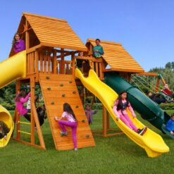 Fantasy with wooden roofs, 14' slide and 5' tube slide