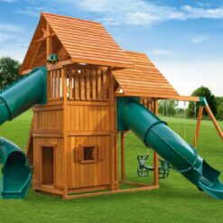 Sky with wood roofs, 5' tube slide and lower playhouse
